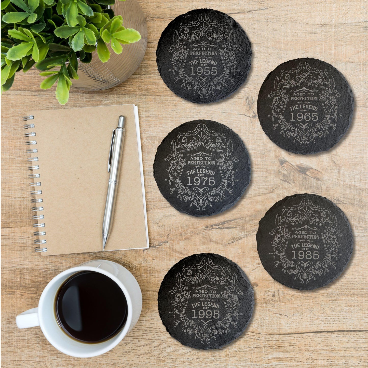 Birthday Gift for Men & Women - Vintage Year Engraved Slate Coaster - Perfect Birthday Coaster for Him or Her, Personalised Aged to Perfection