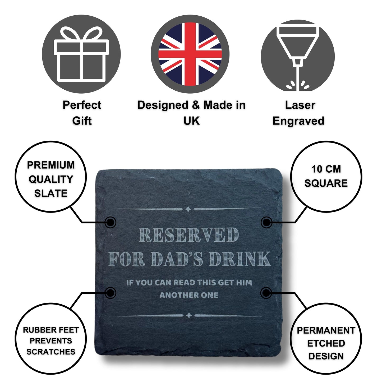 Dad Coaster - Reserved For Dad's Drink, If You Can Read This Get Him Another One - Perfect Dad Coaster from Daughter or Son, Funny Dad Coaster