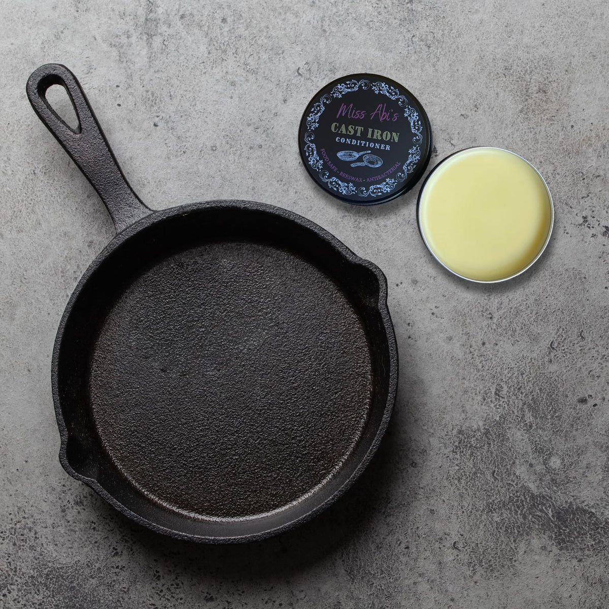 Miss Abi's Cast Iron Conditioner: Seasoning & Protection for Cast Iron & Carbon Steel | Cast Iron Restorer | Cast Iron Skillet Conditioner | cast iron seasoning | griddle seasoning