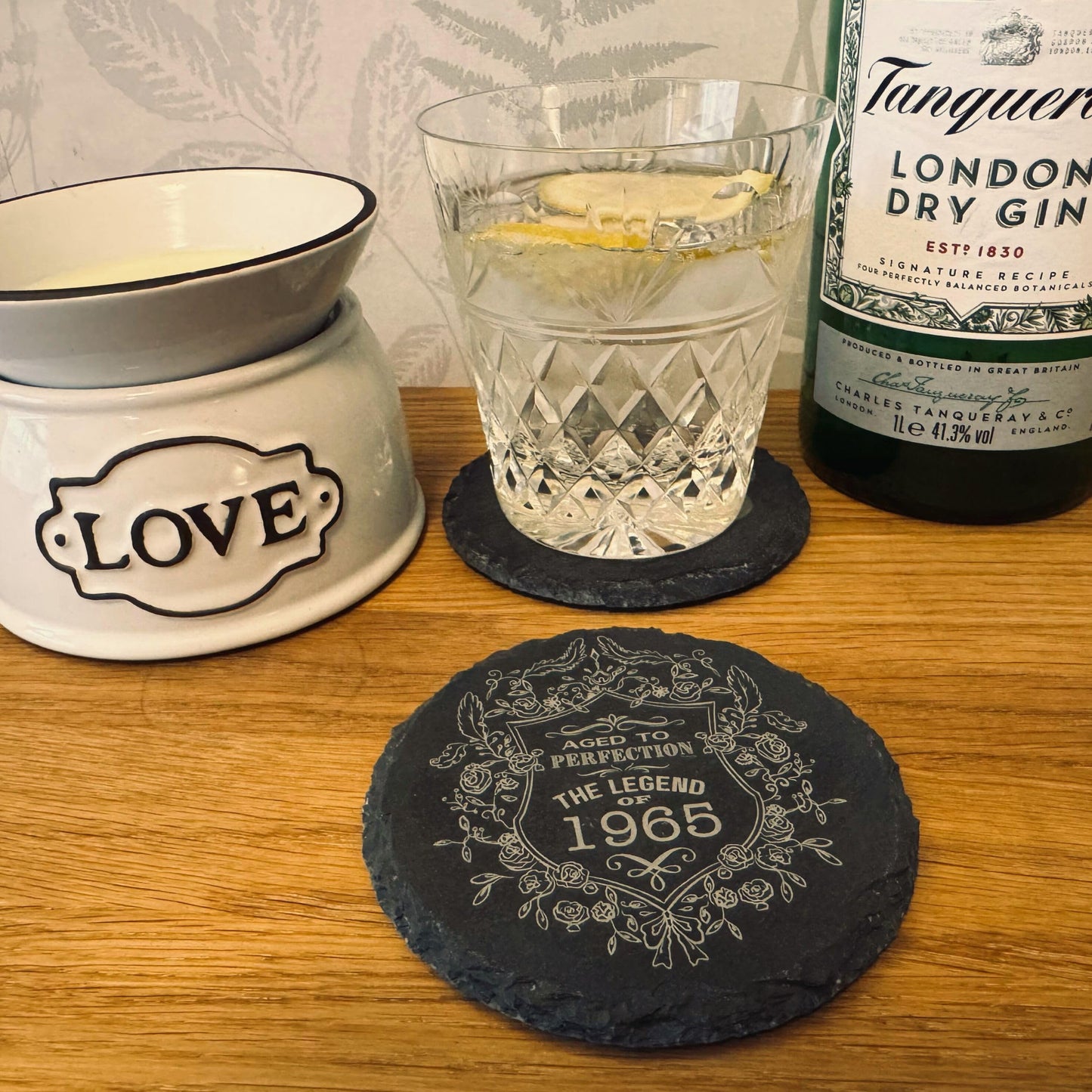 Birthday Gift for Men & Women - Vintage Year Engraved Slate Coaster - Perfect Birthday Coaster for Him or Her, Personalised Aged to Perfection