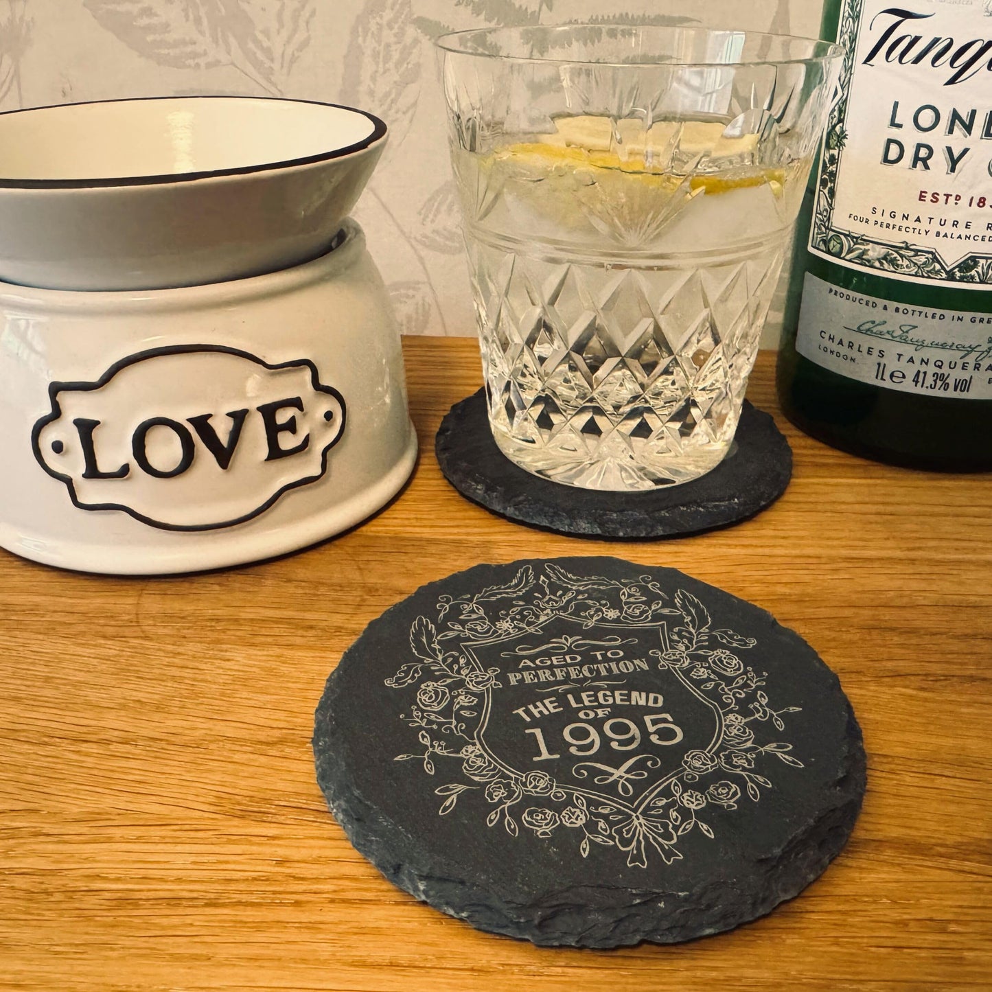 Birthday Gift for Men & Women - Vintage Year Engraved Slate Coaster - Perfect Birthday Coaster for Him or Her, Personalised Aged to Perfection