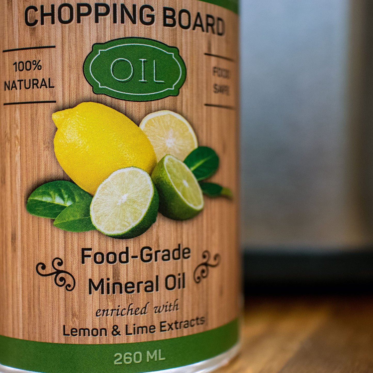 Chopping Board Oil (260ml) - Enriched with Lemon & Lime Oils - Food Grade Mineral Oil - Chopping Block Oil & Conditioner