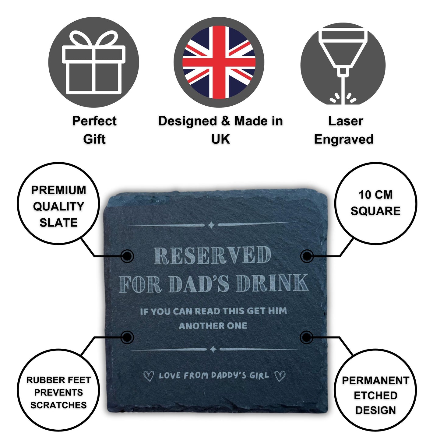 Dad Coaster - Reserved For Dad's Drink, If You Can Read This Get Him Another One - Perfect Dad Coaster from Daughter or Son, Funny Dad Coaster