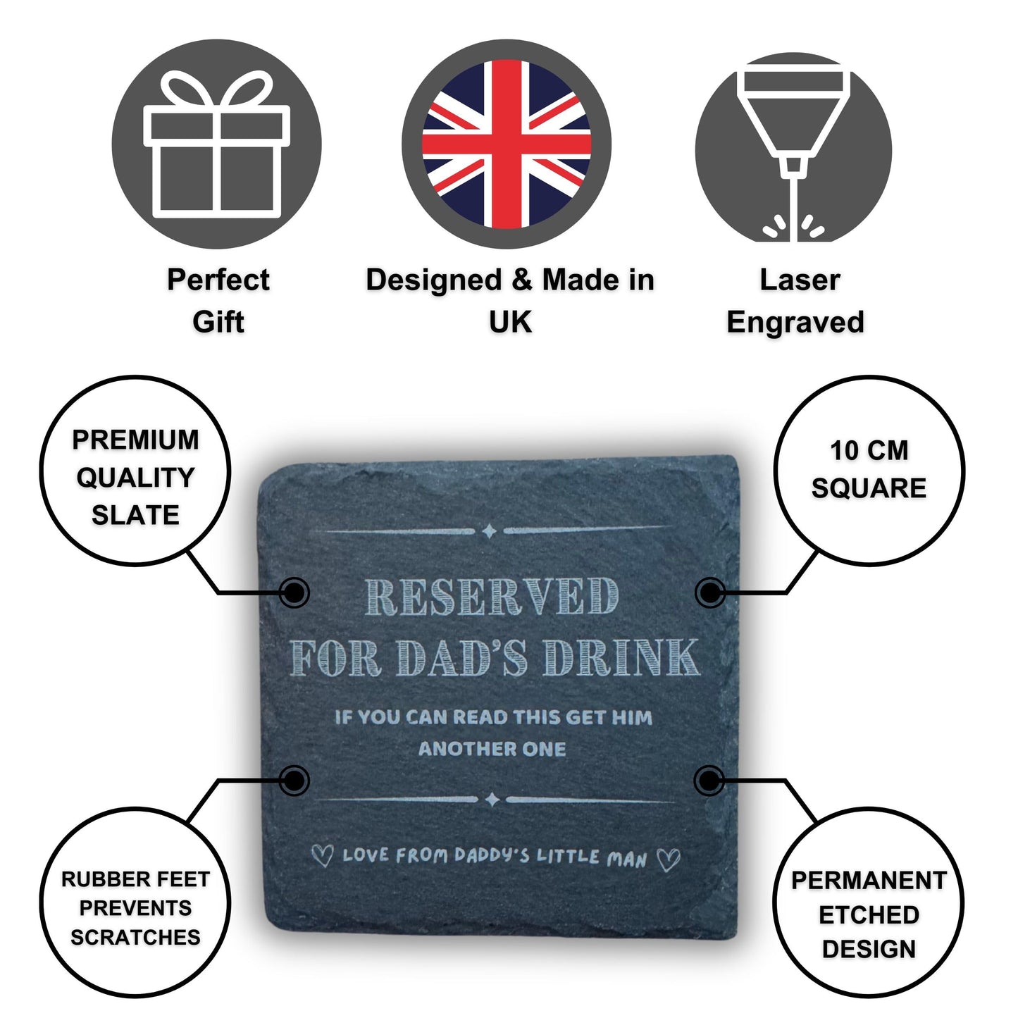 Dad Coaster - Reserved For Dad's Drink, If You Can Read This Get Him Another One - Perfect Dad Coaster from Daughter or Son, Funny Dad Coaster