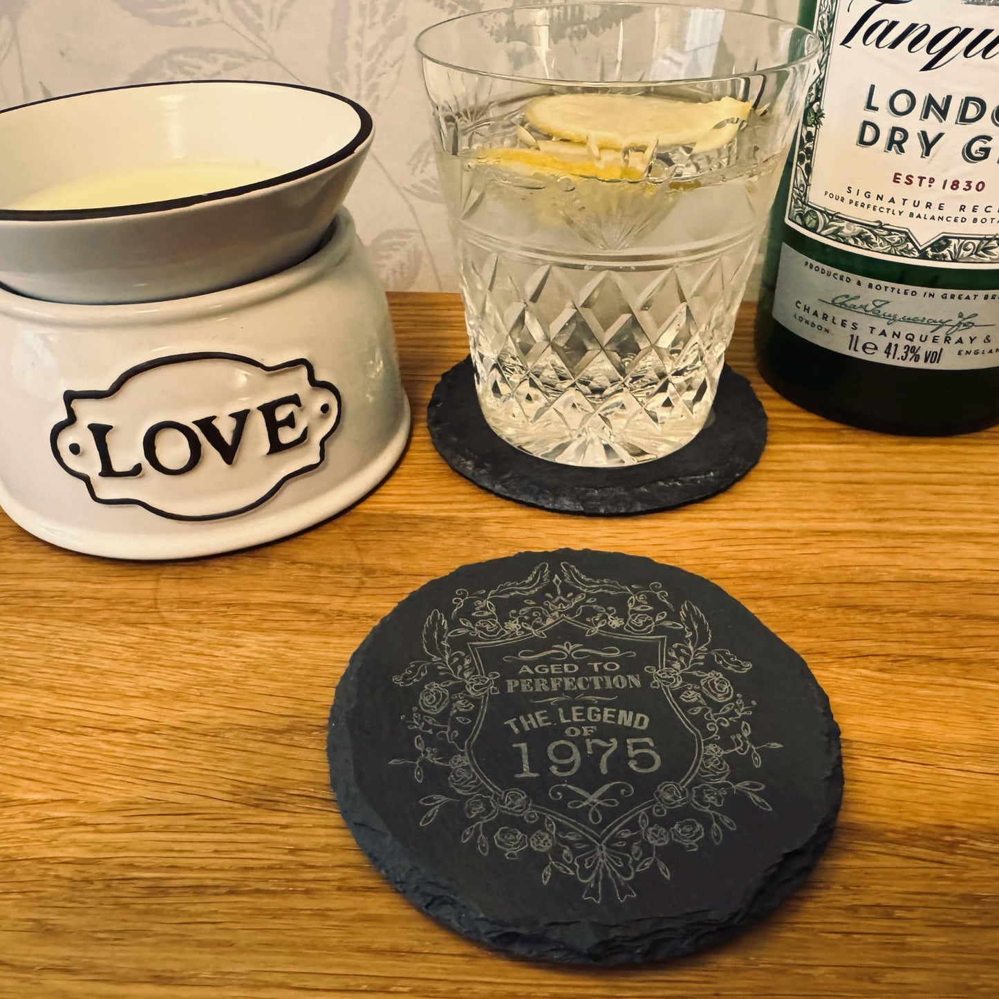 Birthday Gift for Men & Women - Vintage Year Engraved Slate Coaster - Perfect Birthday Coaster for Him or Her, Personalised Aged to Perfection