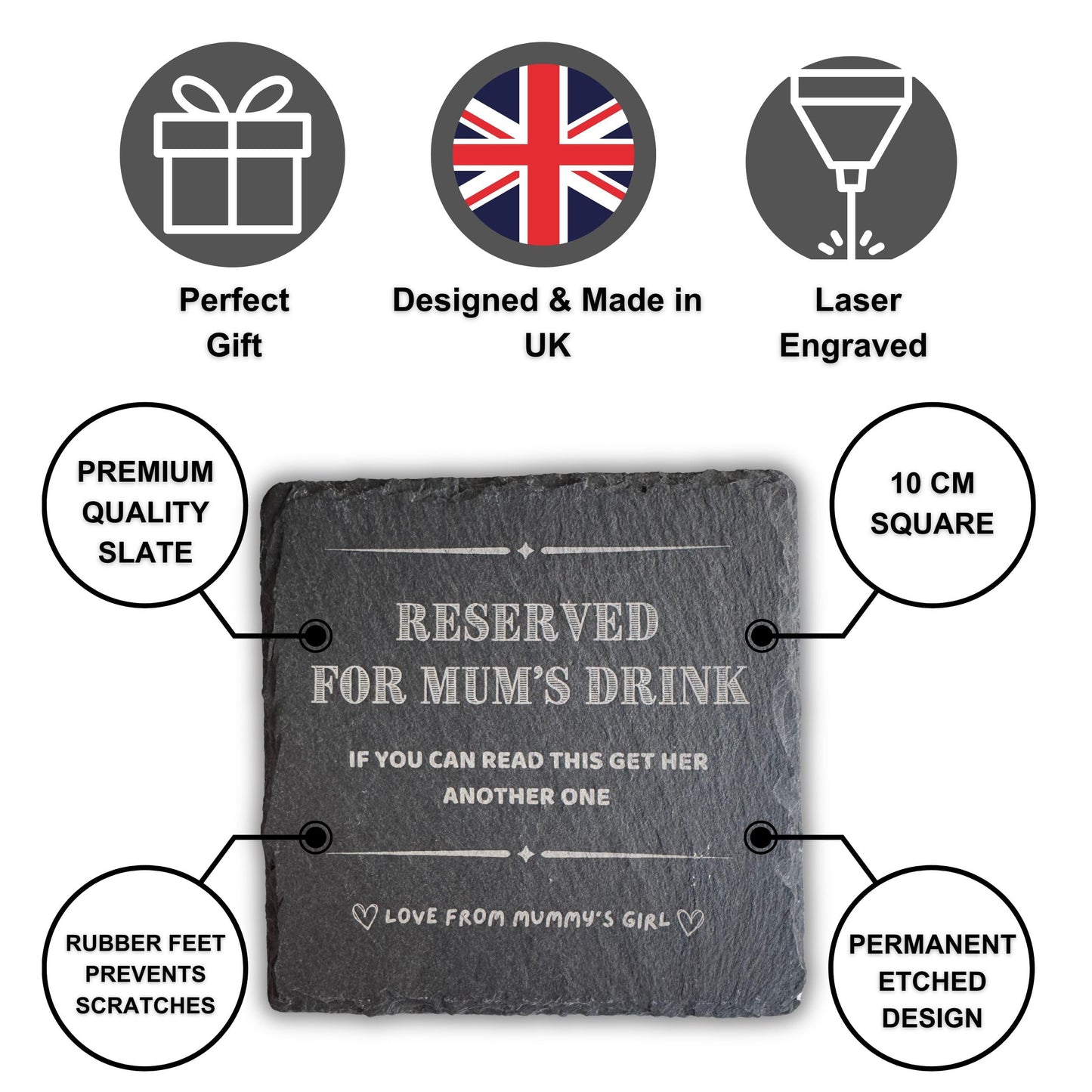 Mum Coaster - Reserved For Mum’s Drink, If You Can Read This Get Her Another One - Perfect Mum Coaster Gift, Coaster for Mum