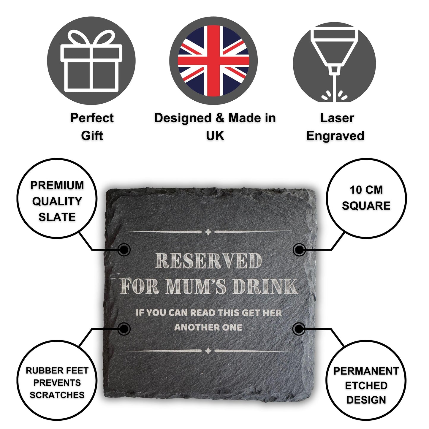 Mum Coaster - Reserved For Mum’s Drink, If You Can Read This Get Her Another One - Perfect Mum Coaster Gift, Coaster for Mum