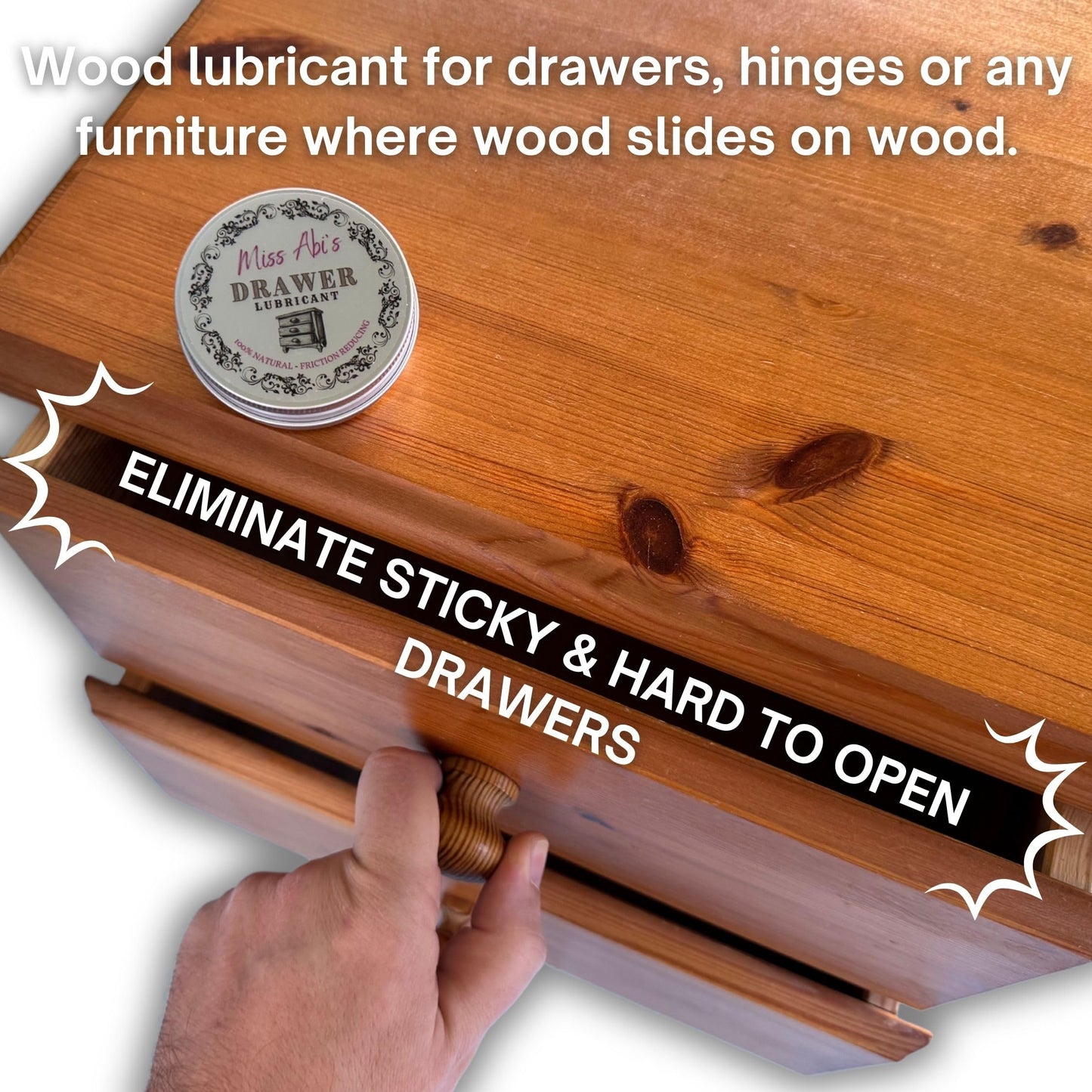 Miss Abi’s Drawer Lubricant - Wax for Draws, Wooden Draw Slide Lubricant, Stiff Drawer Runner, Wood Draw Wax