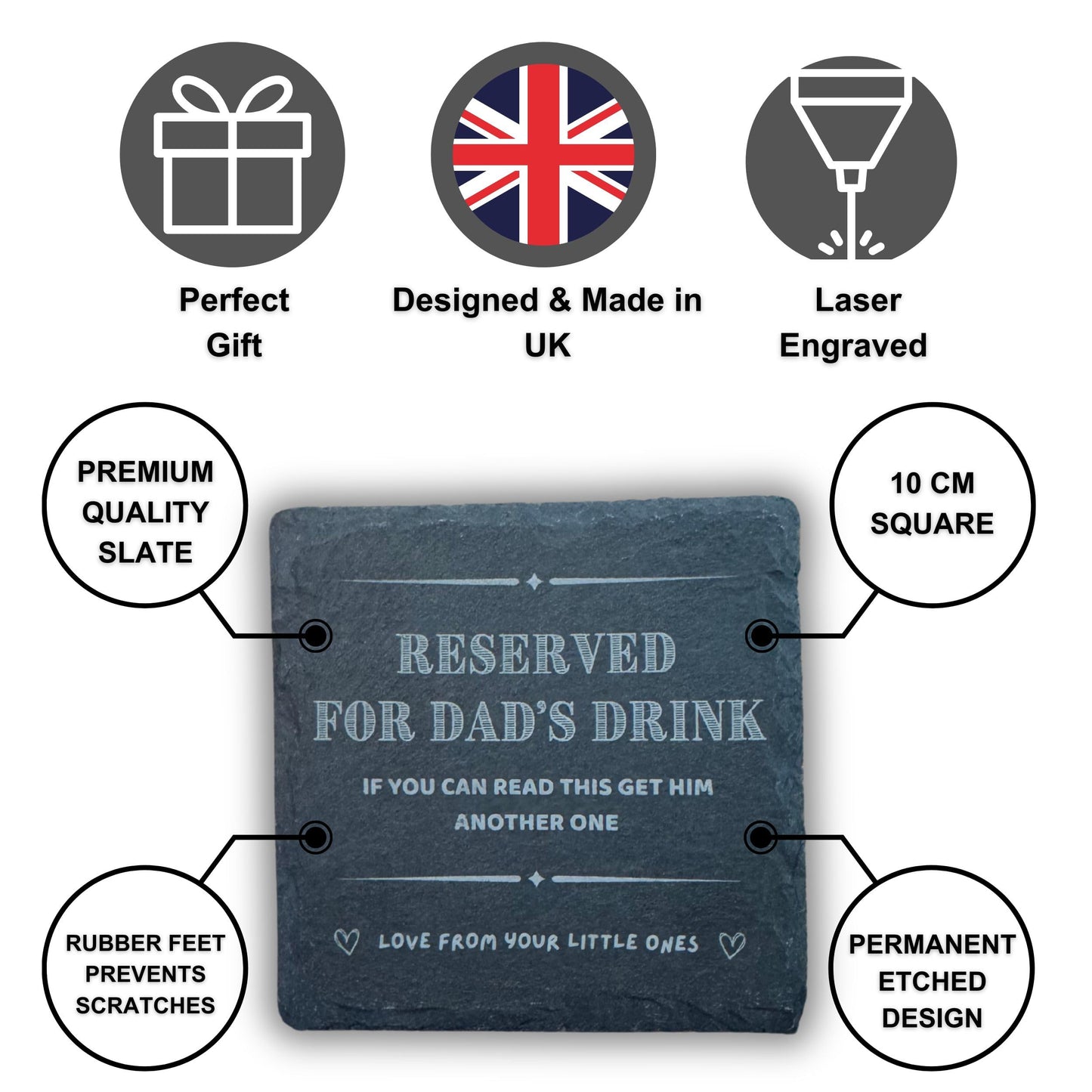 Dad Coaster - Reserved For Dad's Drink, If You Can Read This Get Him Another One - Perfect Dad Coaster from Daughter or Son, Funny Dad Coaster