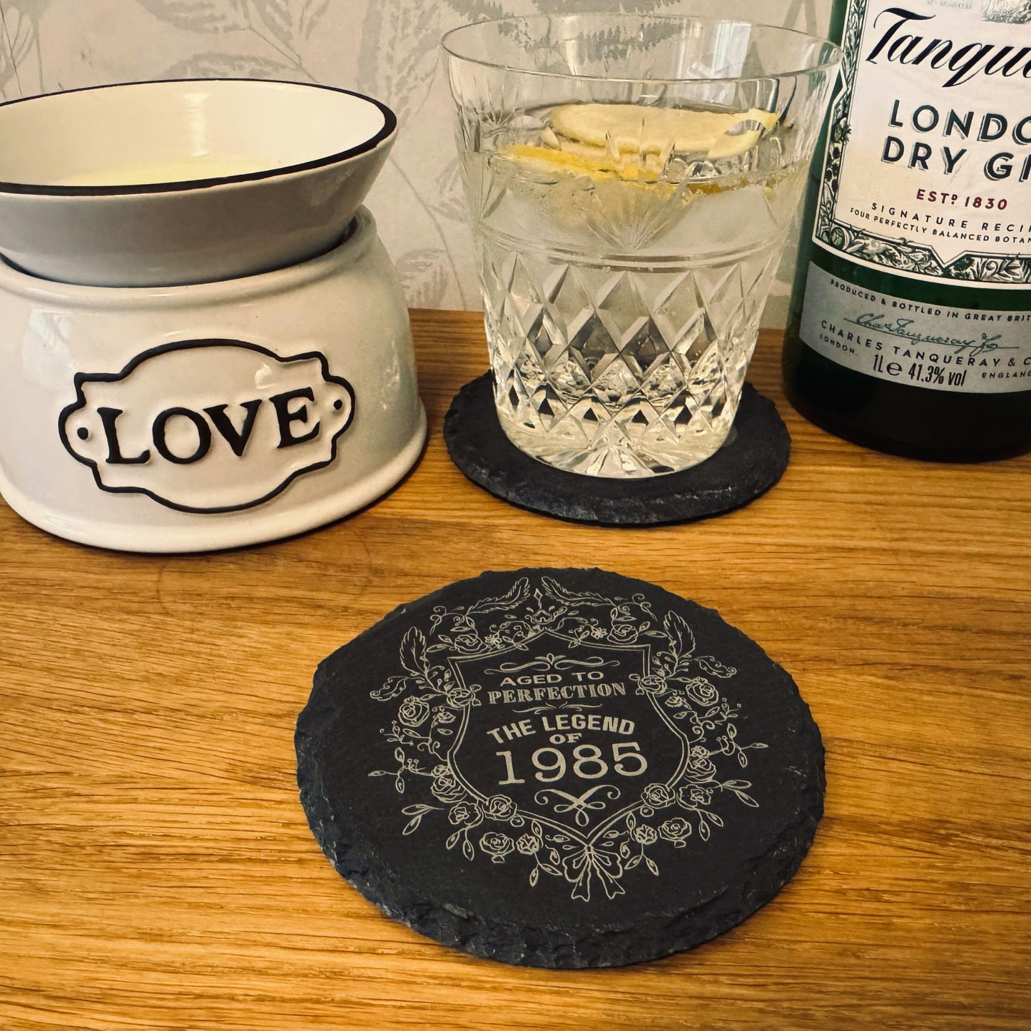 Birthday Gift for Men & Women - Vintage Year Engraved Slate Coaster - Perfect Birthday Coaster for Him or Her, Personalised Aged to Perfection