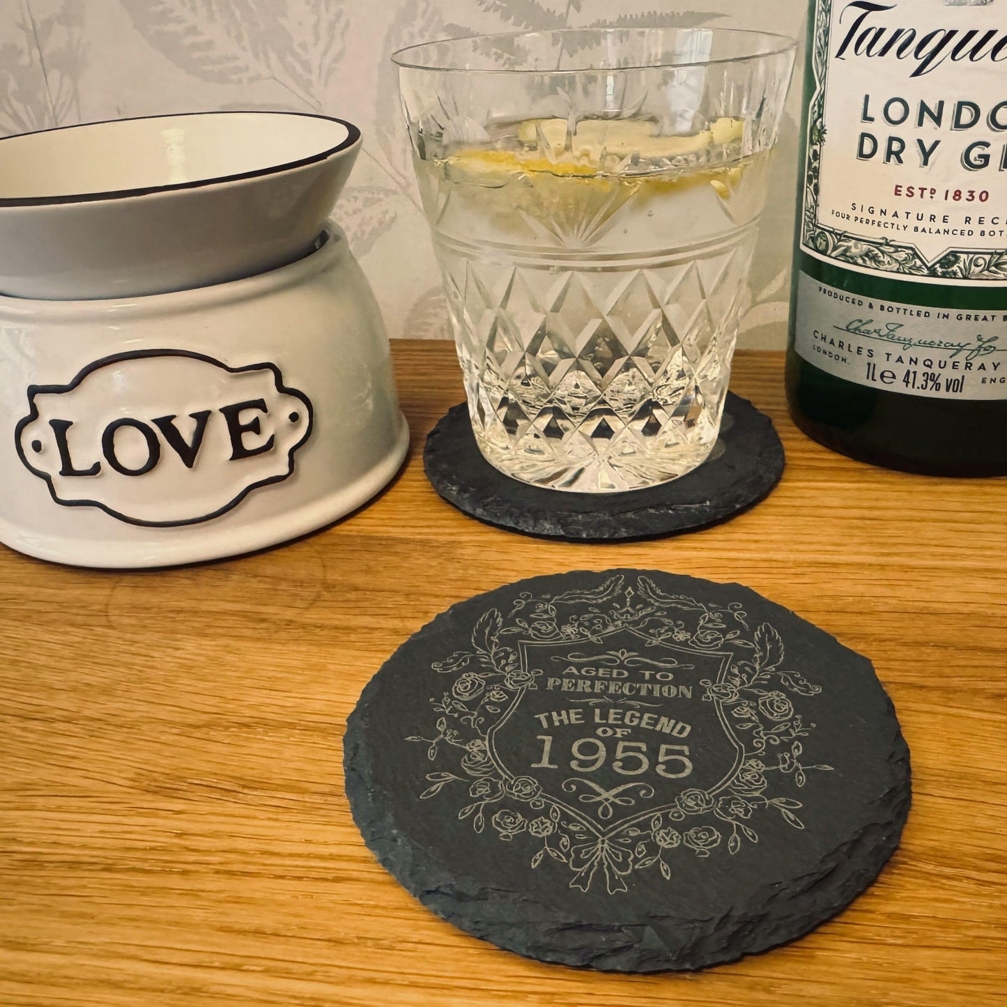 Birthday Gift for Men & Women - Vintage Year Engraved Slate Coaster - Perfect Birthday Coaster for Him or Her, Personalised Aged to Perfection