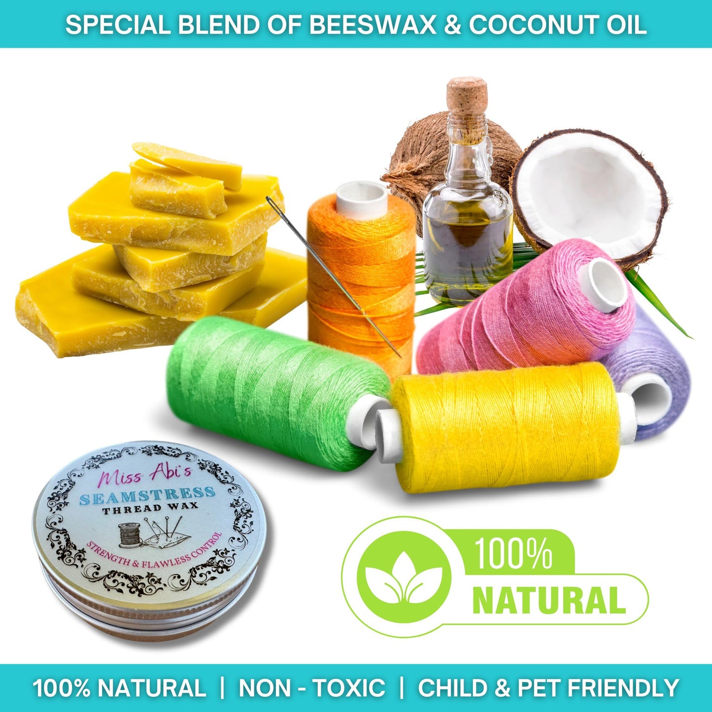 Miss Abi’s Beeswax Thread Conditioner - Thread Wax, Beeswax for Sewing, Waxed Thread for Cross Stitch & Sewing, Beeswax Thread Wax
