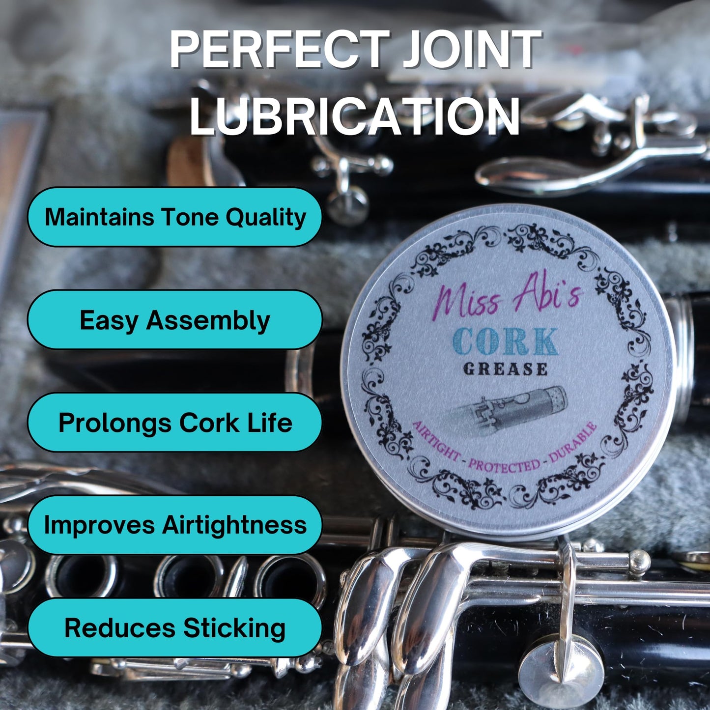 Miss Abi’s Cork Grease for Woodwind Instruments - Traditional Instrument Wax for Saxophone, Clarinet, Flute, Oboe, Bassoon and more