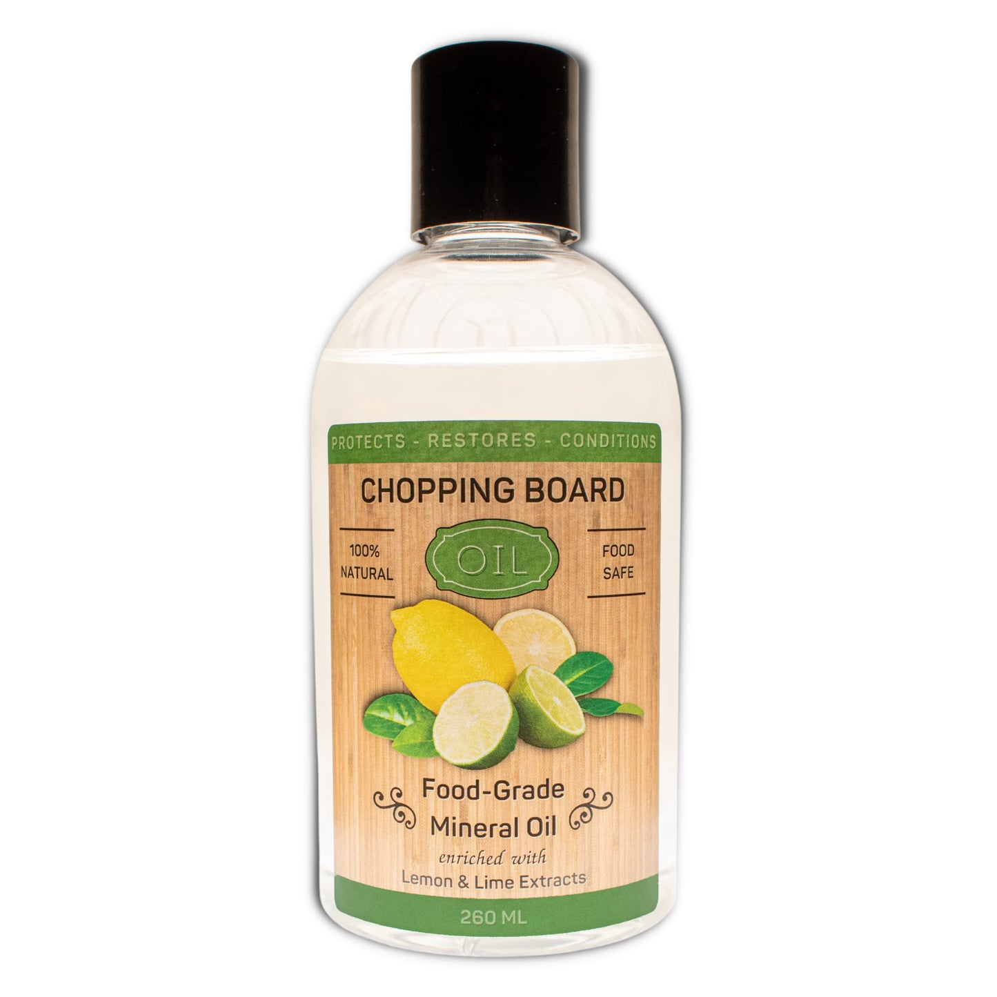 Chopping Board Oil (260ml) - Enriched with Lemon & Lime Oils - Food Grade Mineral Oil - Chopping Block Oil & Conditioner