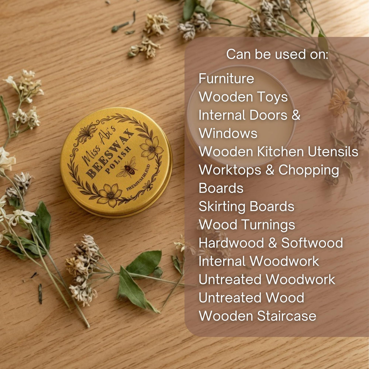 Beeswax Polish for Wood by Miss Abi’s - Premium 100% Natural Wood Wax - UK