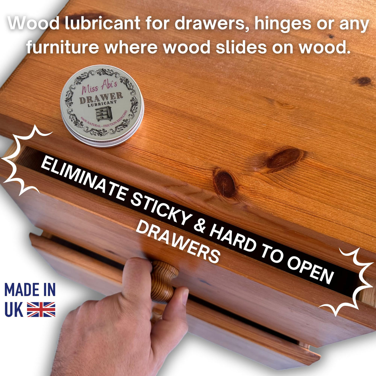 Miss Abi’s Drawer Lubricant - Wax for Draws, Wooden Slide Lubricant, Stiff Drawer Runner, Wood Draw Wax, paste for wood