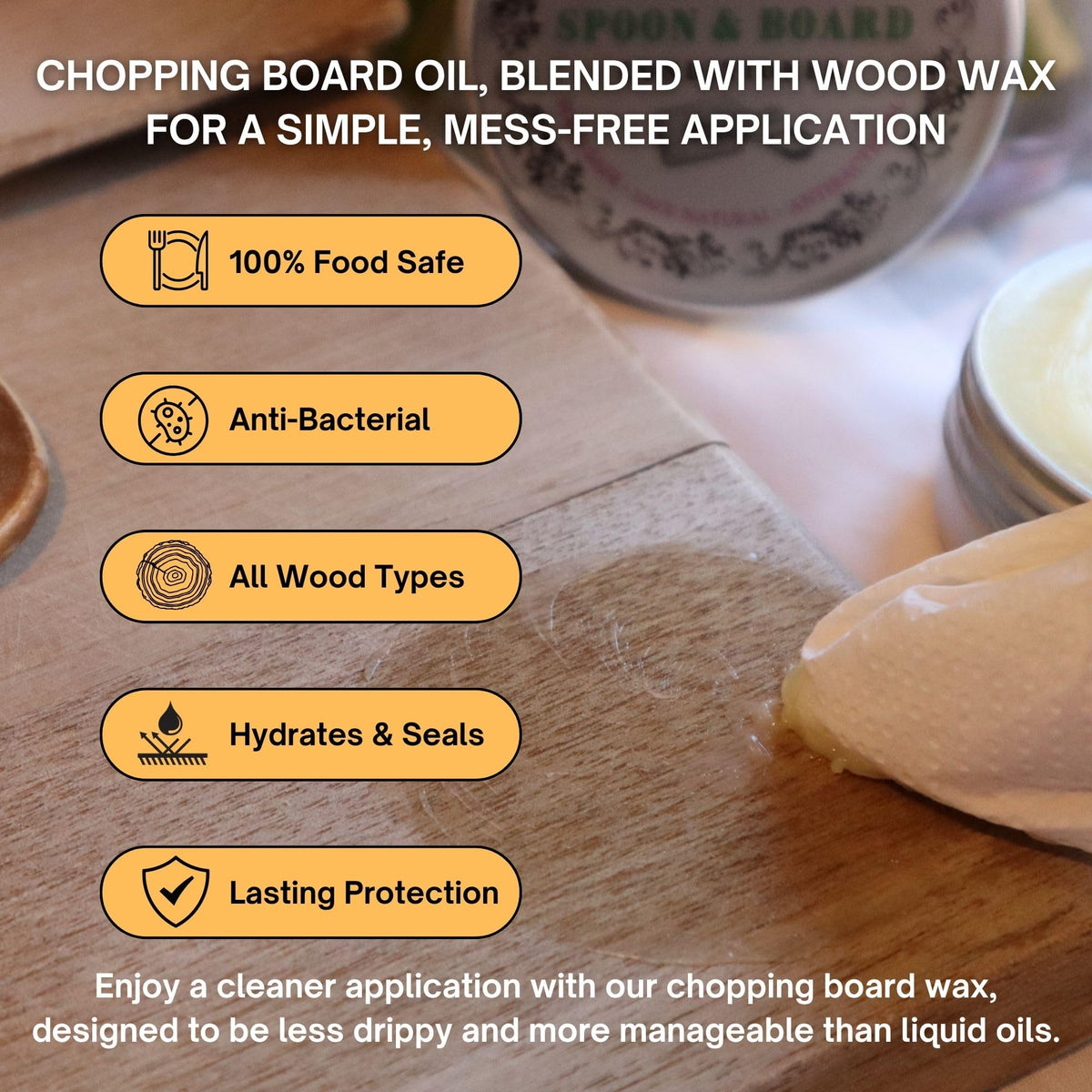 Miss Abi's Spoon & Board Conditioner - Chopping board wax, Chopping Board Oil, Food Safe Wood Oil, Cutting Board Oil, food grade mineral oil, mineral oil for chopping boards
