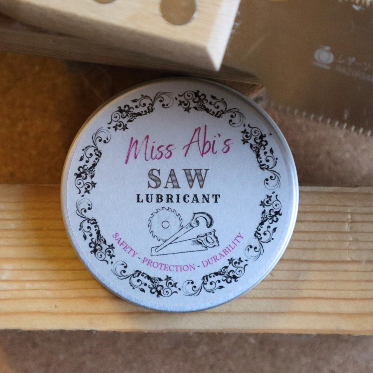 Miss Abi's blade lubricant; Wood saw lubricant, Saw wax, Paste wax for table saw.