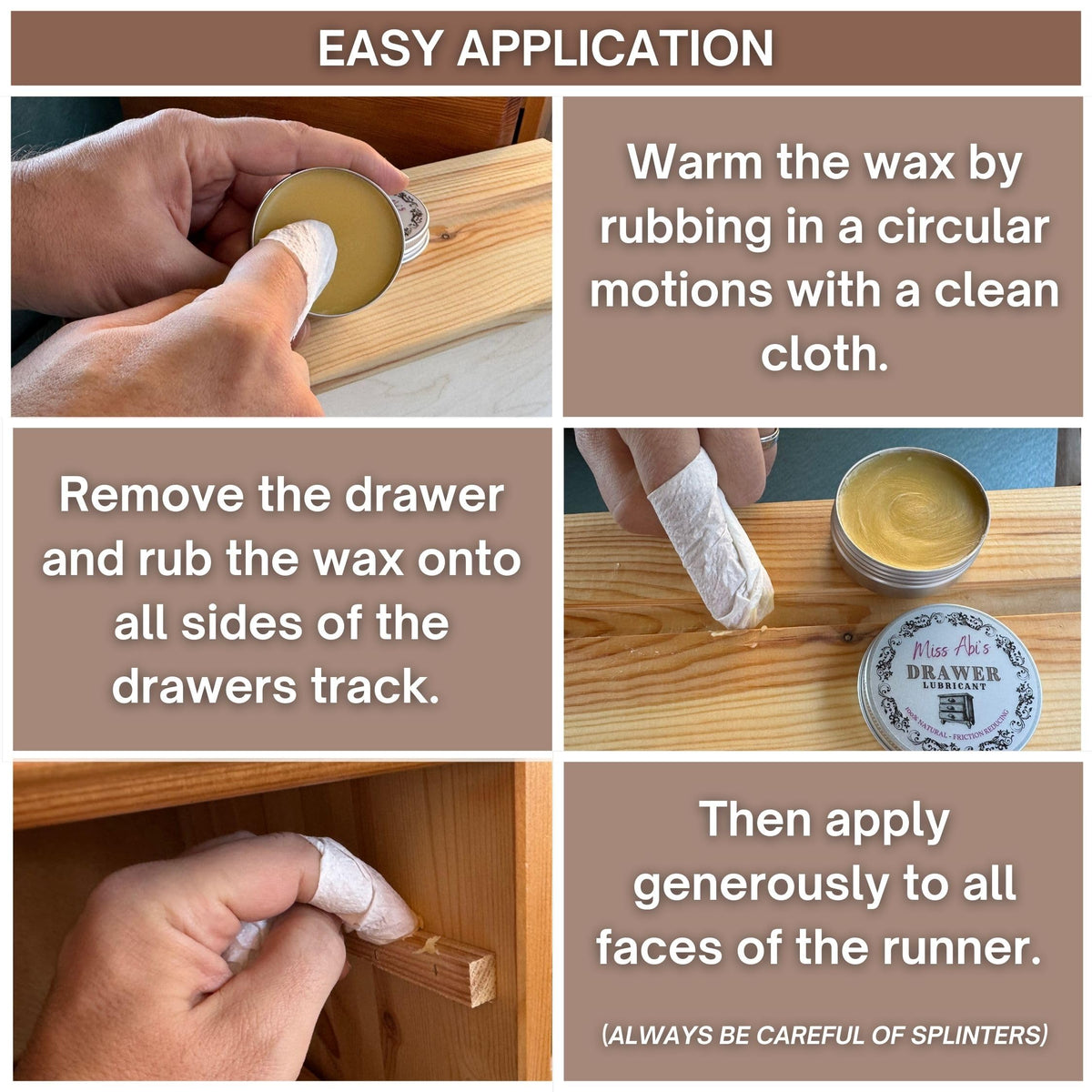 Miss Abi’s Drawer Lubricant - Wax for Draws, Wooden Slide Lubricant, Stiff Drawer Runner, Wood Draw Wax, paste for wood